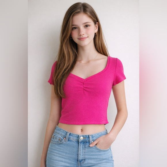 Anthropologie Tops - Anthropologie Pink Ruched V-Neck Short Sleeve Top Size Small